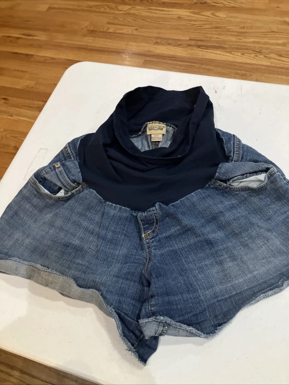 Indigo Blue Navy and Light Denim Maternity Shorts